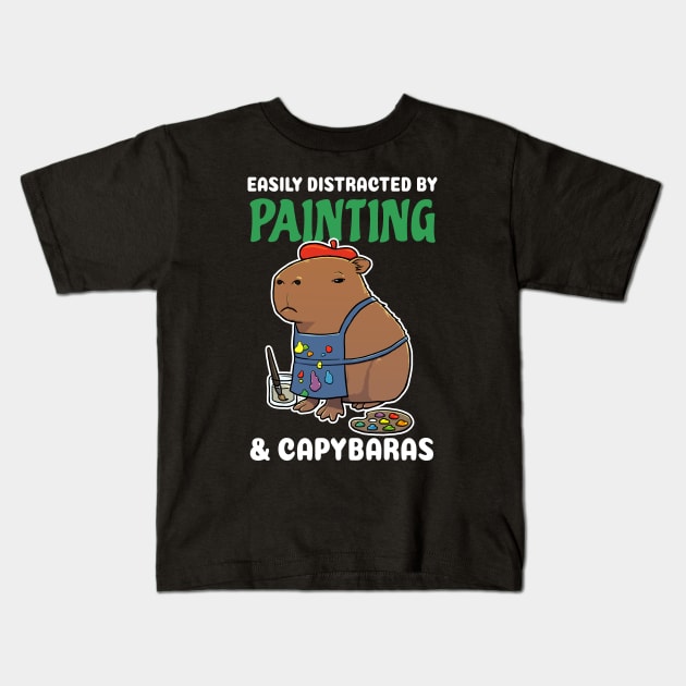 Easily Distracted by Painting and Capybaras Cartoon Kids T-Shirt by capydays